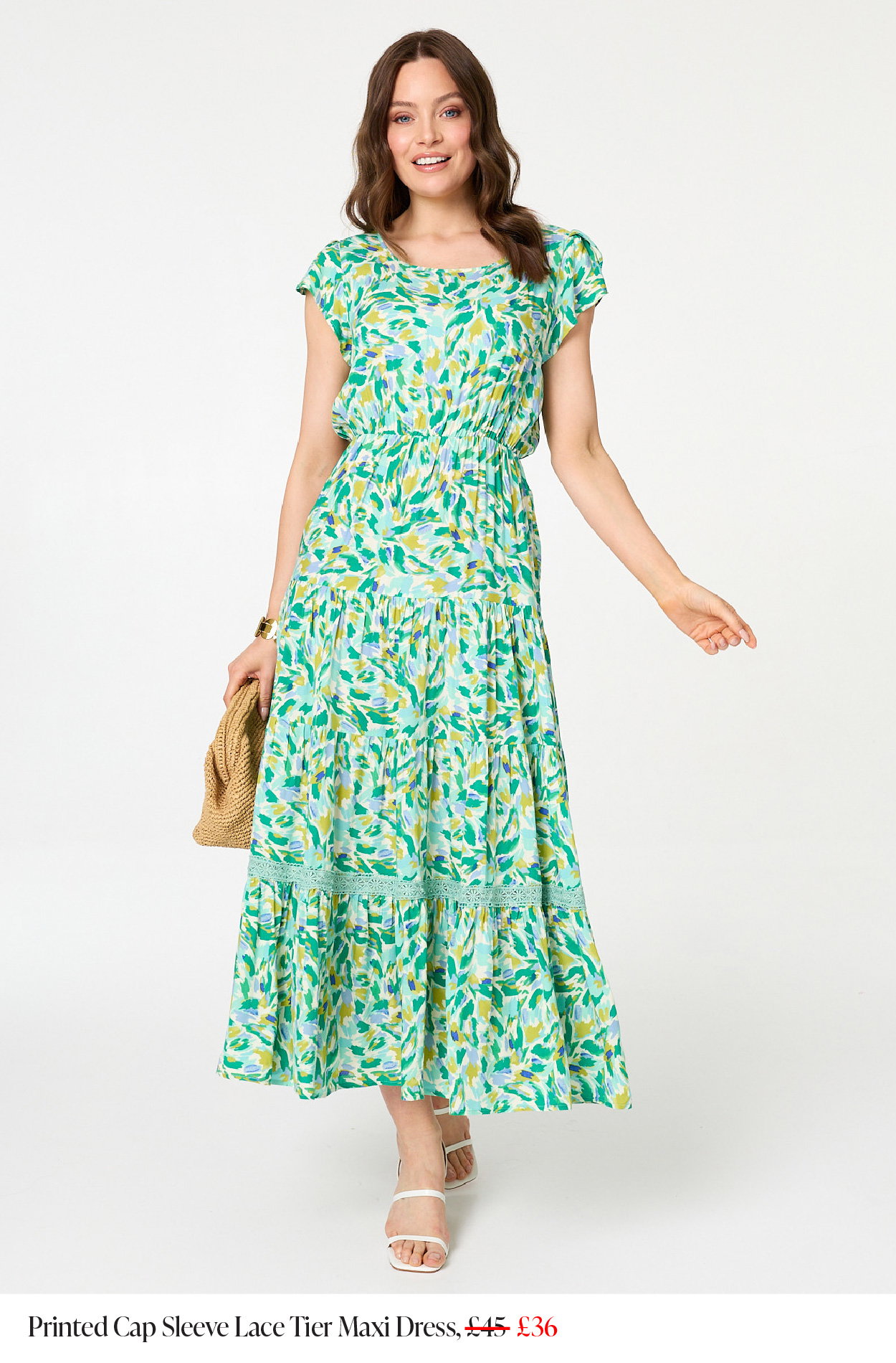 Printed Cap Sleeve Lace Tier Maxi Dress | Shop Now