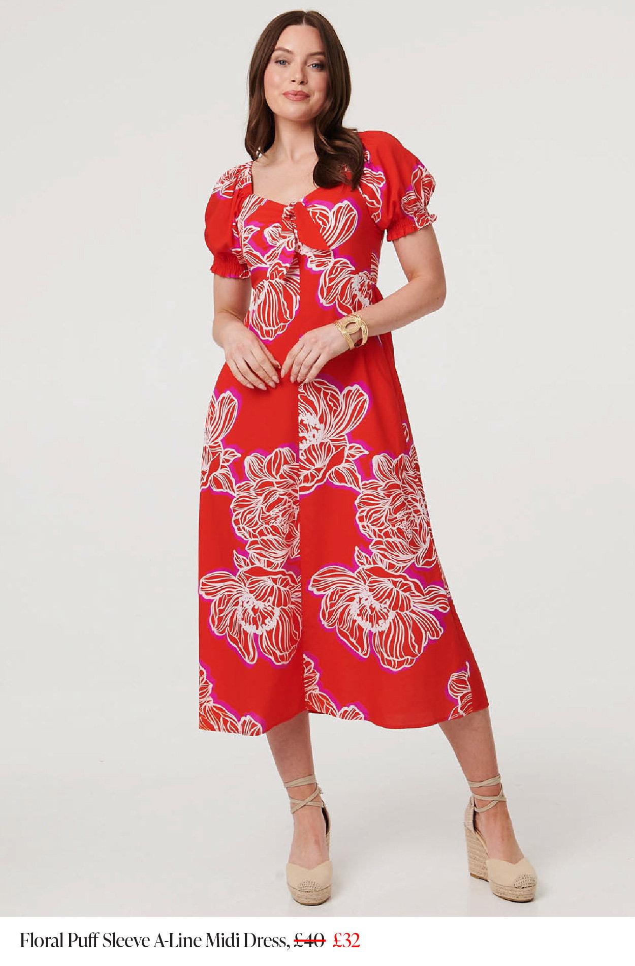 Floral Puff Sleeve A-Line Midi Dress | Shop Now