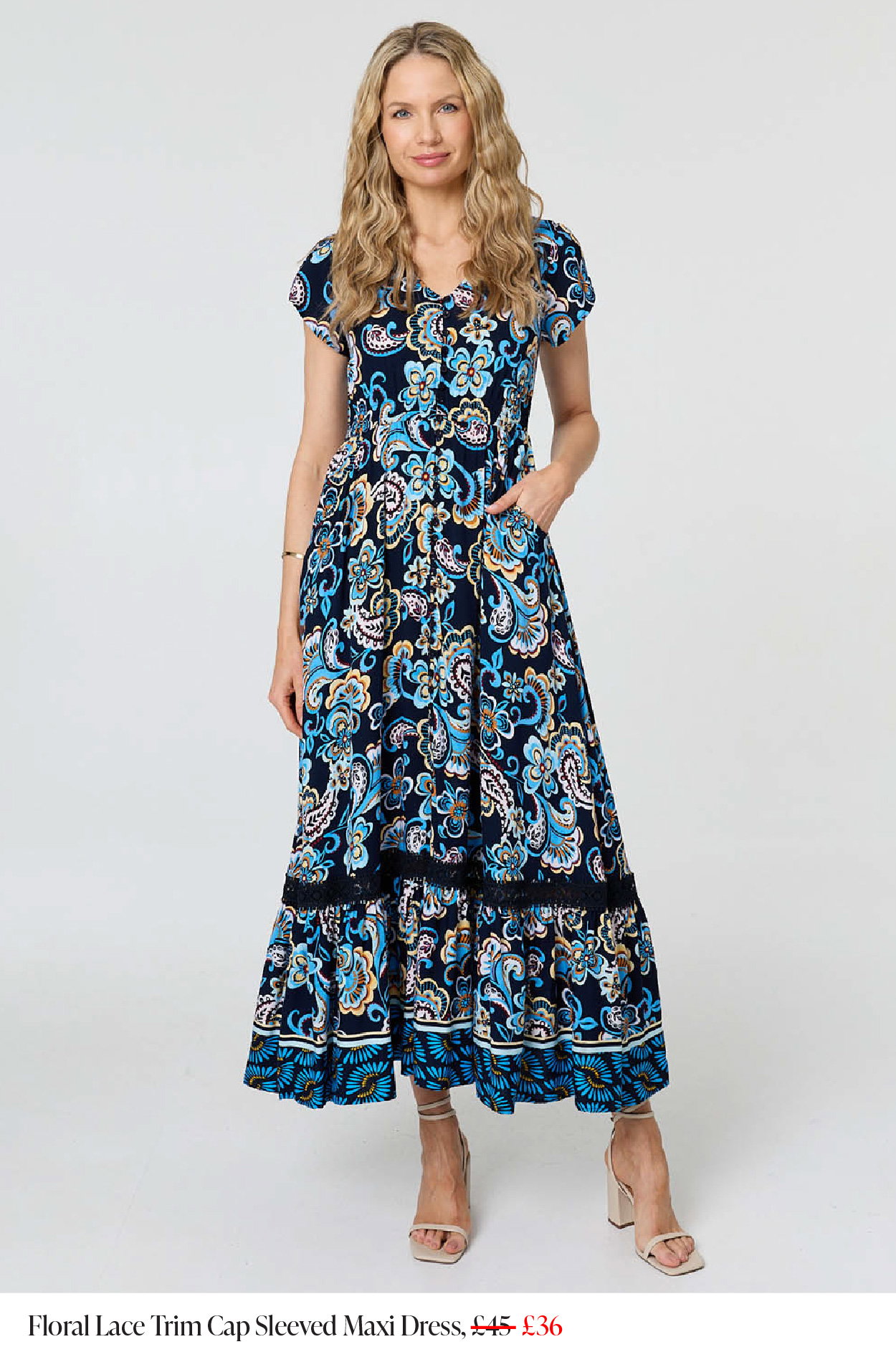 Floral Lace Trim Cap Sleeved Maxi Dress | Shop Now