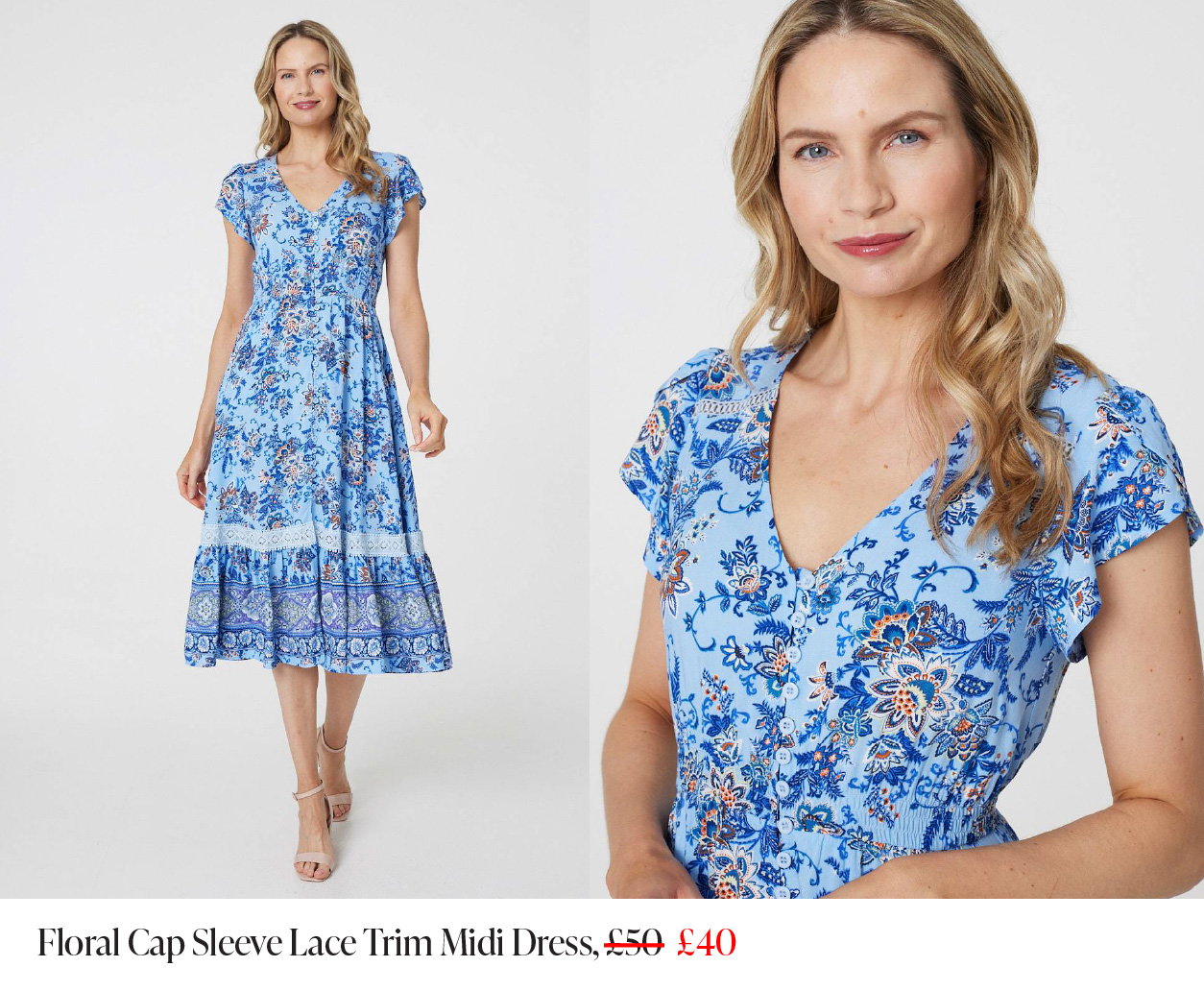 Floral Cap Sleeve Lace Trim Midi Dress | Shop Now