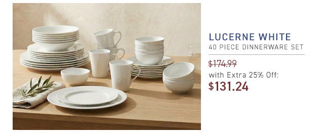 Lucerne White 40 Piece Dinnerware Set $174.99 With Extra 25% Off: $131.24