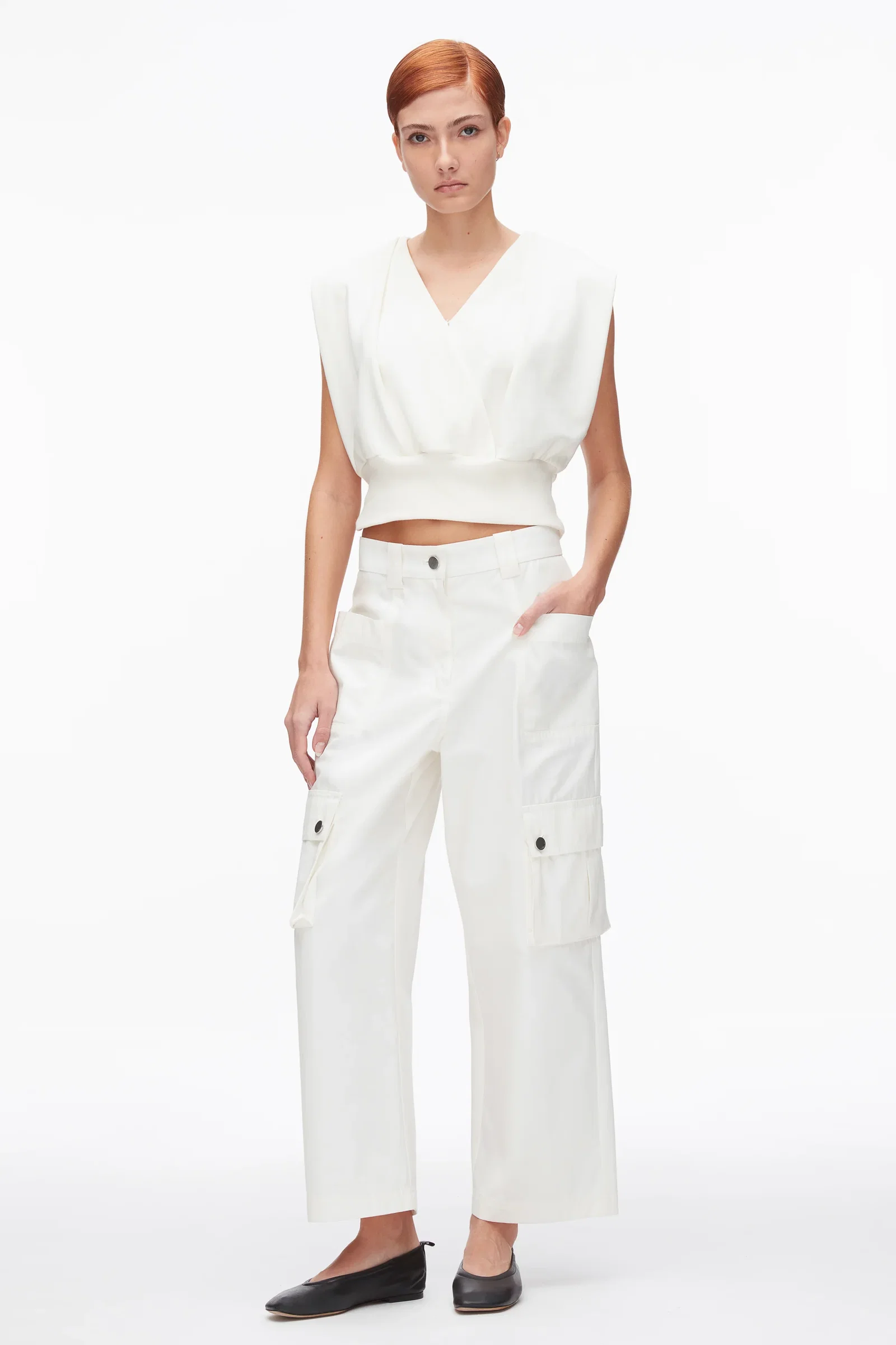 Image of Draped Sleeveless French Terry Top