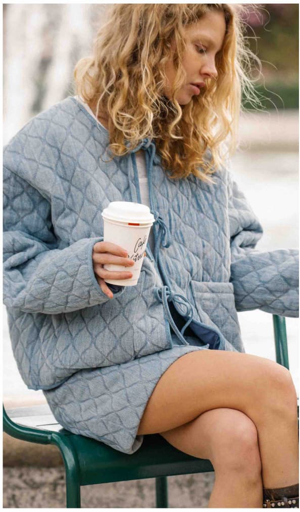 Quilted Denim Jacket with Tie Front