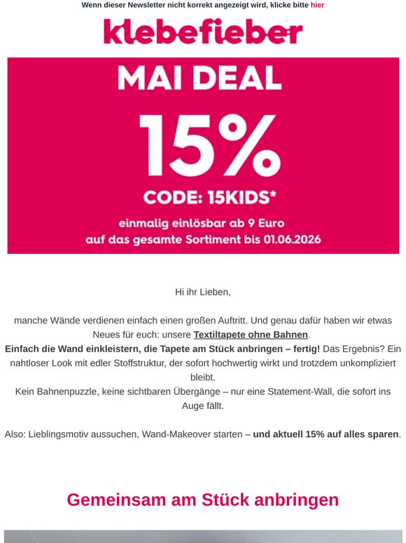15% auf alles | NEU: nahtlose Textiltapete