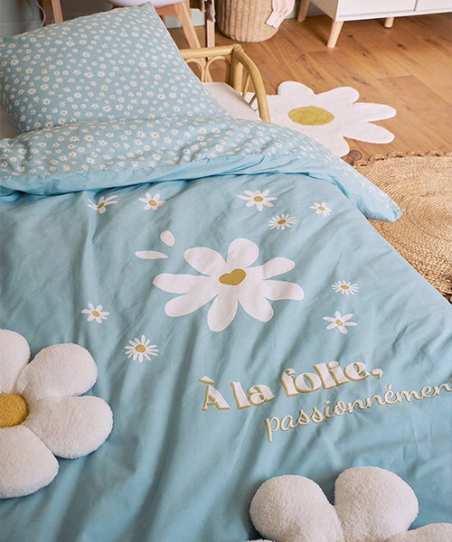 Kinderbedovertrek en kussensloop MARGUERITE - blauw, bedrukt