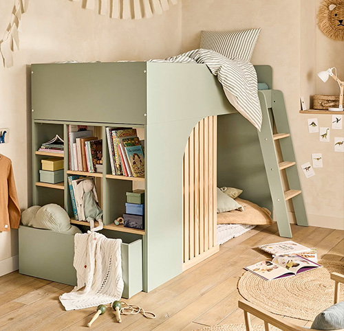 Hoogslaper voor kinderen met opbergruimte Playful - groen