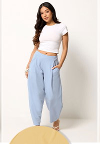 Blue Crinkle Barrel Leg Trousers