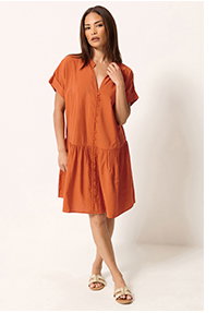 Orange Button Through Shirt Dress