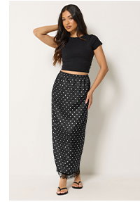 Black Polka Dot Satin Maxi Skirt