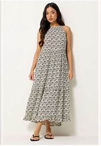 White Zig Zag Halter Neck Maxi Dress