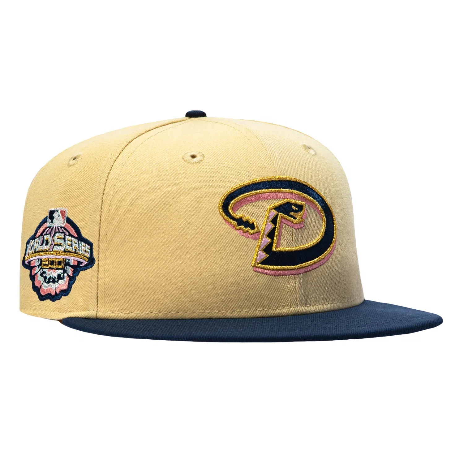 Image of New Era 59Fifty Vegas Gold Arizona Diamondbacks 2001 World Series Patch D Hat - Tan, Navy