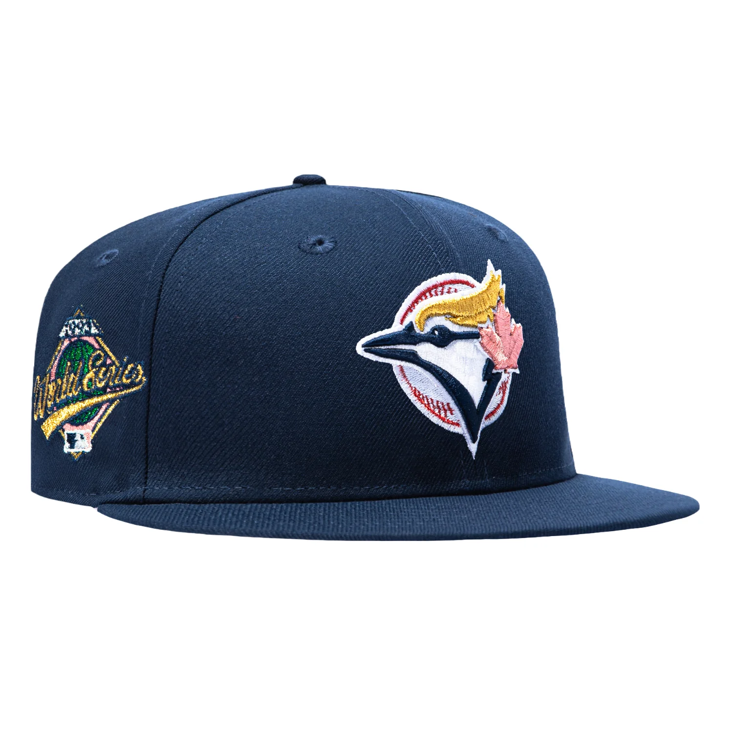 Image of New Era 59Fifty Vegas Gold Toronto Blue Jays 1992 World Series Patch Hat - Navy