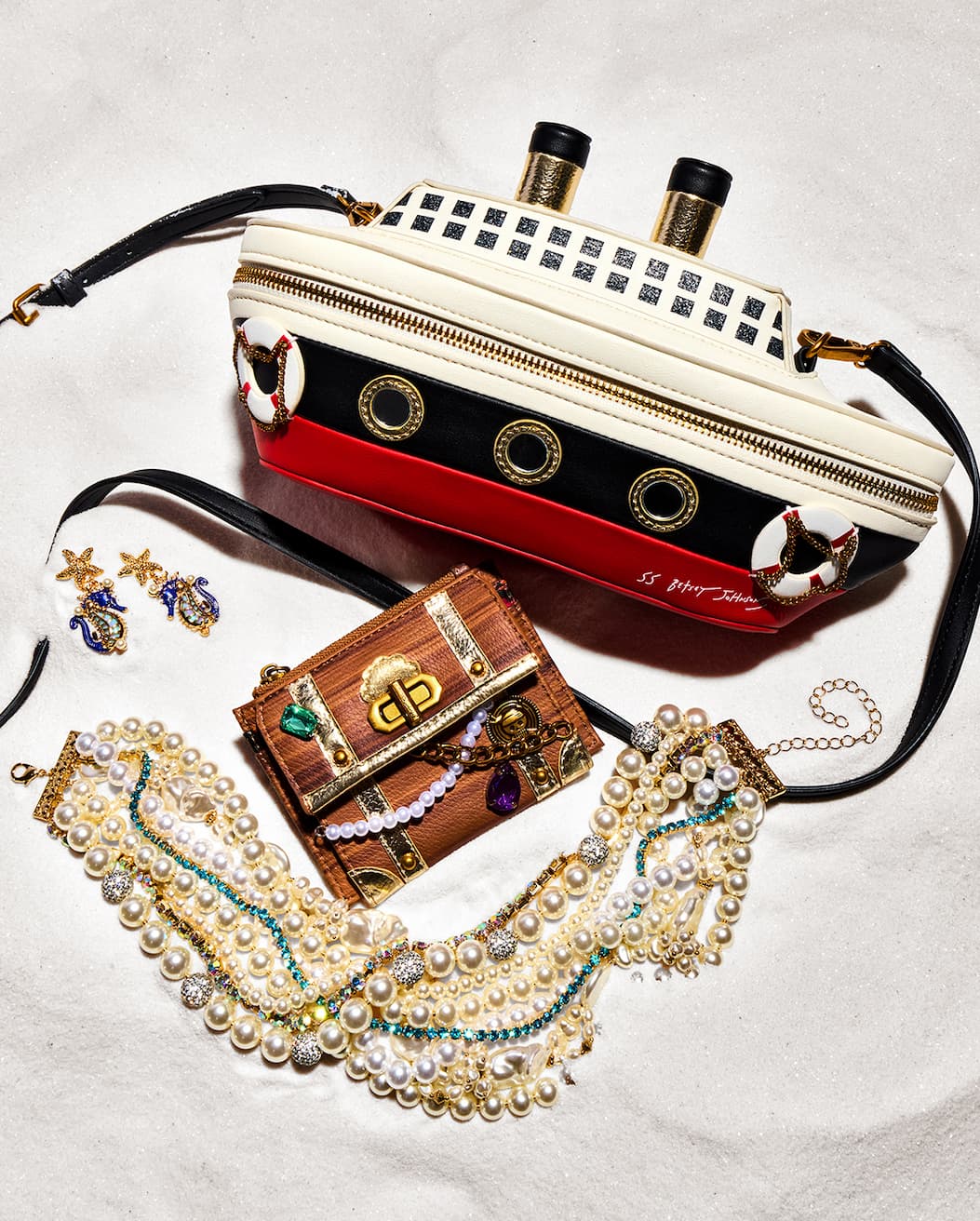 SHIP TEASE, X MARKS THE SPOT WALLET, PEARL STRANDS COLLAR