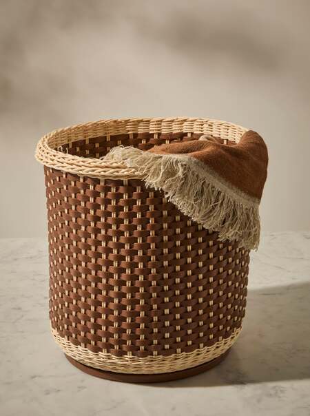 Monet Leather and Rattan Storage Basket