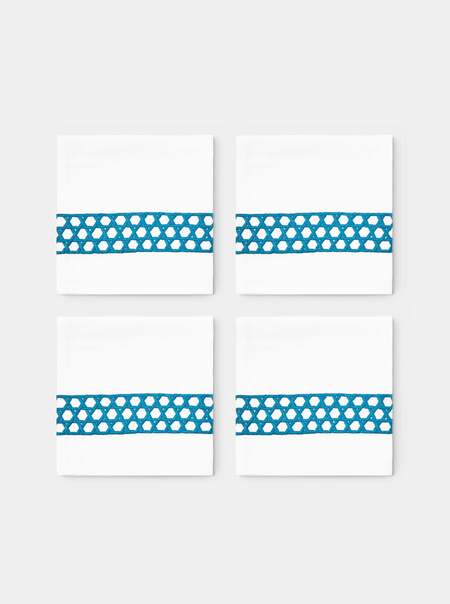 The Rattan Weave Hand-Embroidered Linen Napkins (Set of 4)