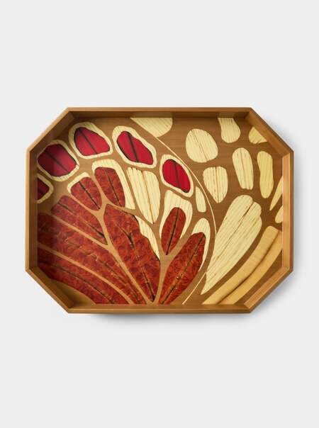 Butterflies Marquetry Wood Octagonal Tray (15.5in/40cm)