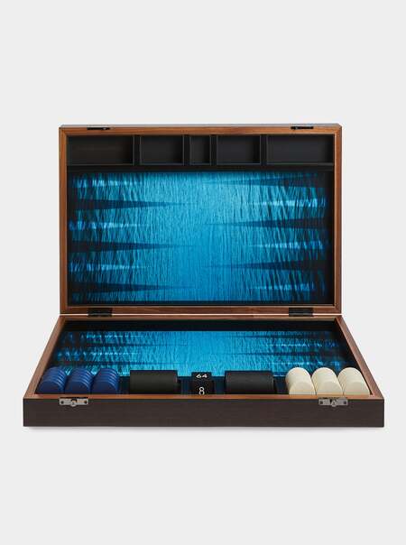 Ocean Leather & Wood Backgammon Set
