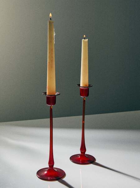 Mid-Century Glass Candle Holders (Set of 2)