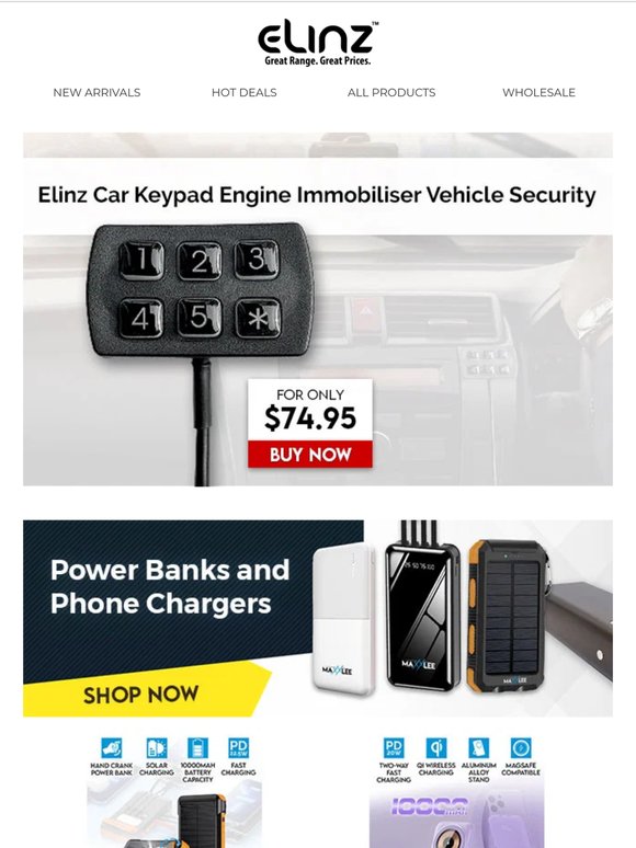 Engine Immobiliser | Power Banks and Phone Chargers | Solar CCTV