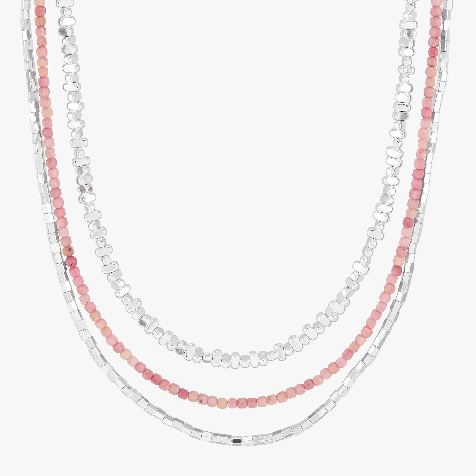 Pink Interval Necklace, Hematite and Rhodonite