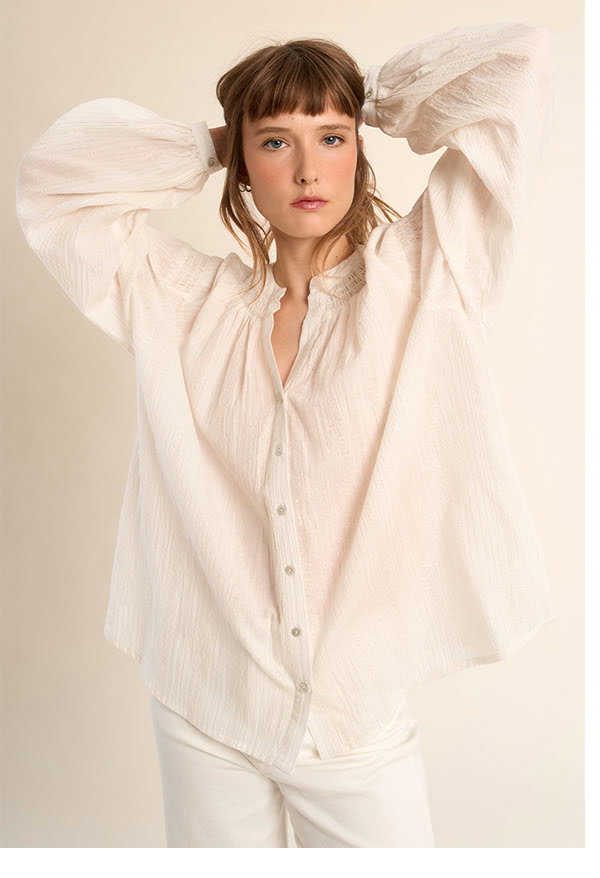 Cotton blouse, mandarin collar