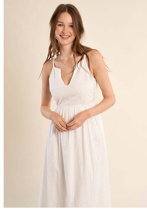 Midi cotton dress with openwork embroidery