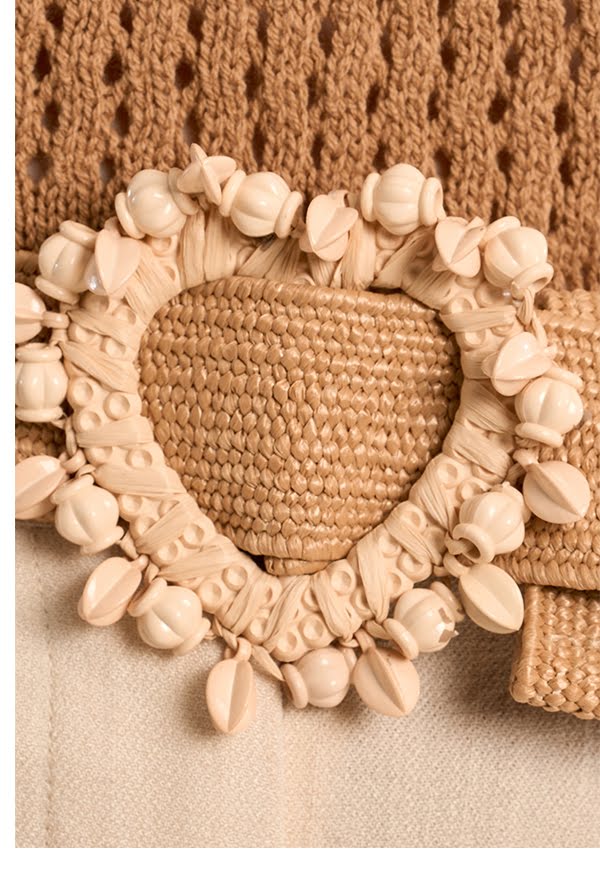 Raffia belt with beaded buckle