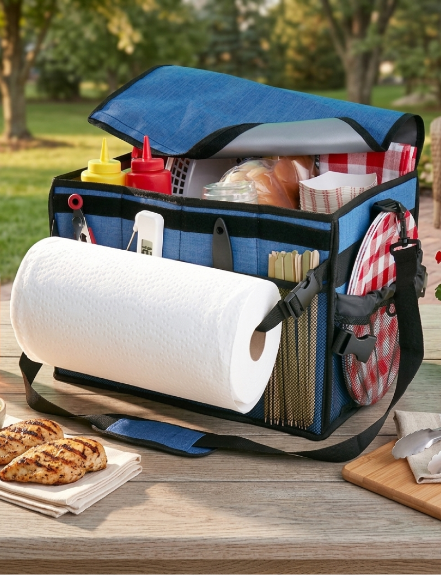 Ultimate Grilling Picnic Caddy - Insulated Organizer for Outdoor Cooking