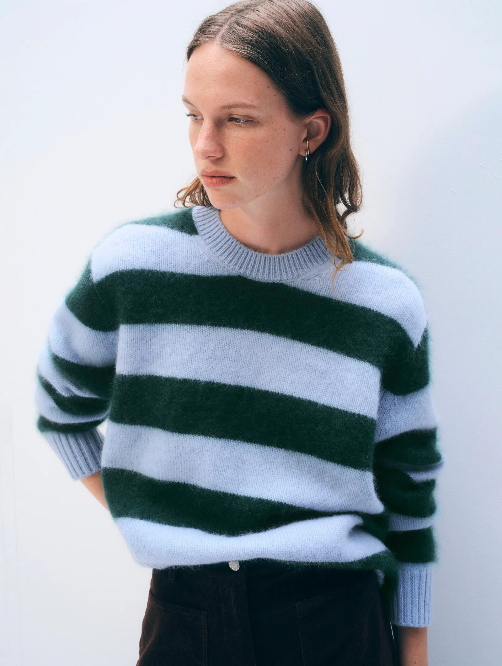 Image of Brushed Cashmere Striped Crewneck | Blue/Tealwood