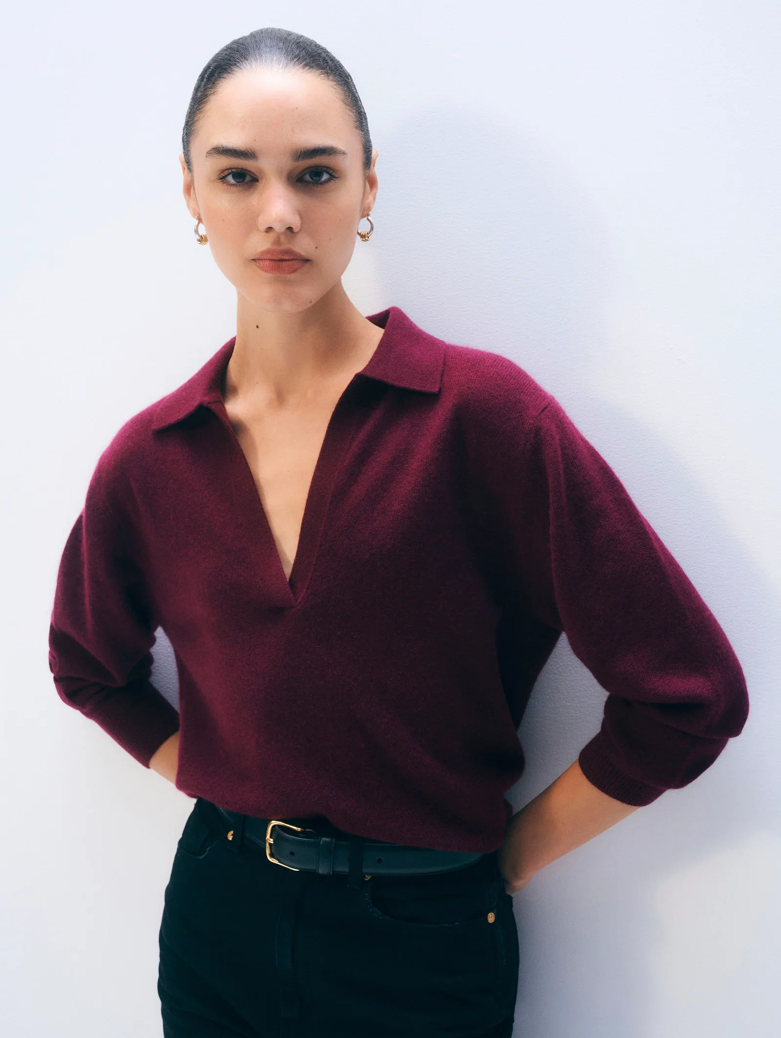 Image of Cashmere Long-Sleeved Polo | Sangria