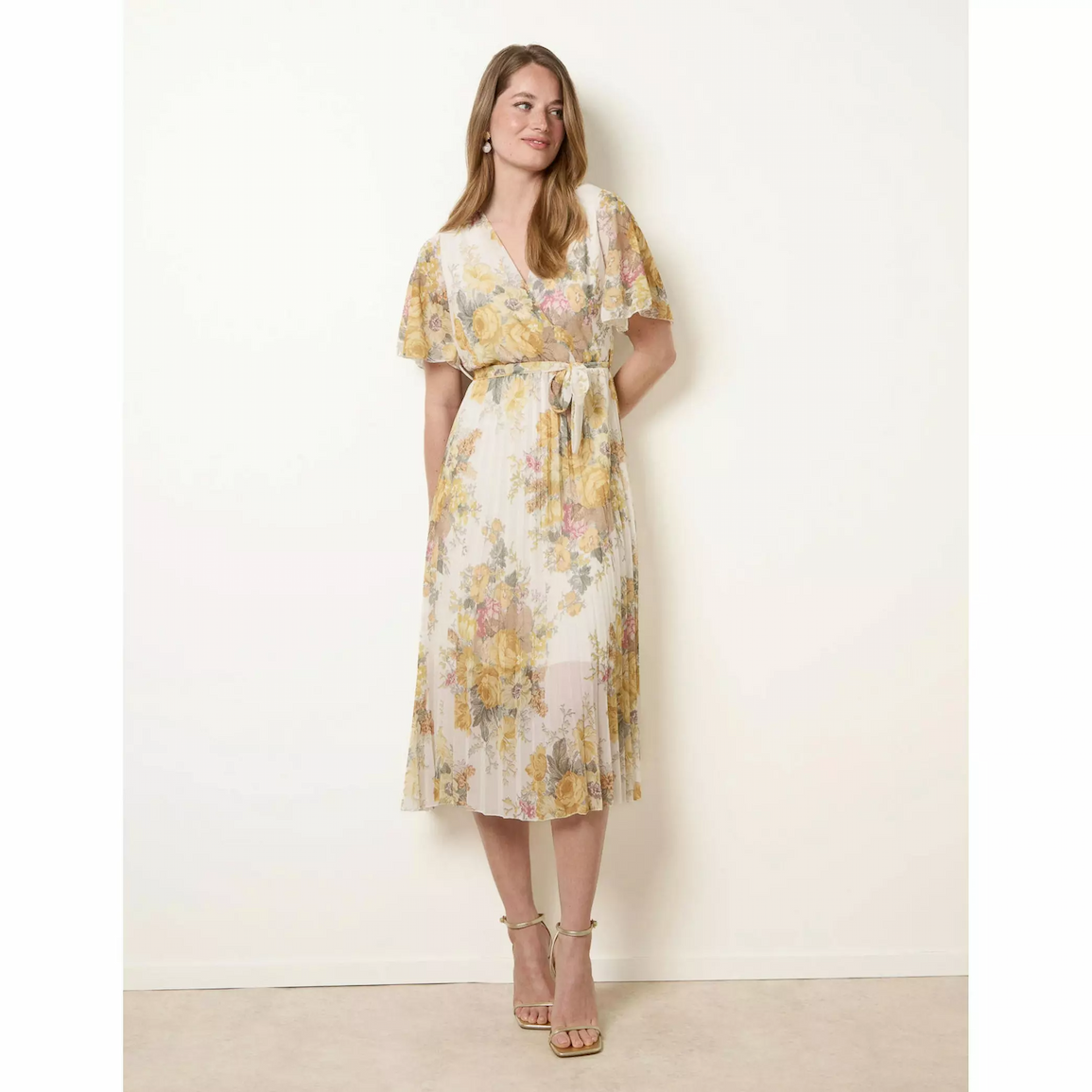 Blue Vanilla Blue Vanilla Crossover Pleated Print Dress in White