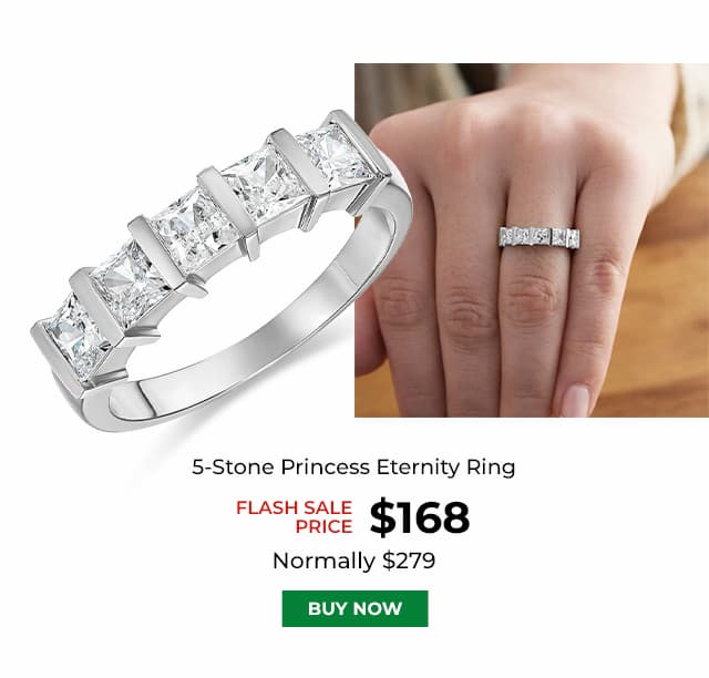 5 Stone Princess Eternity Ring Platinum Clad