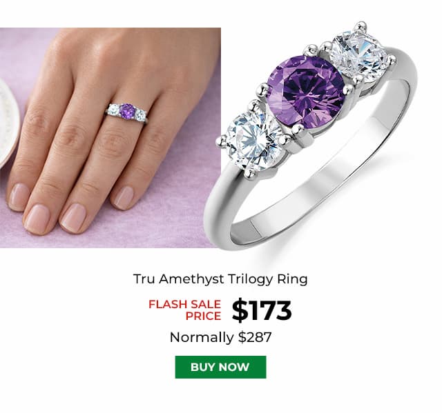 Tru Amethyst Trilogy Ring Platinum Clad
