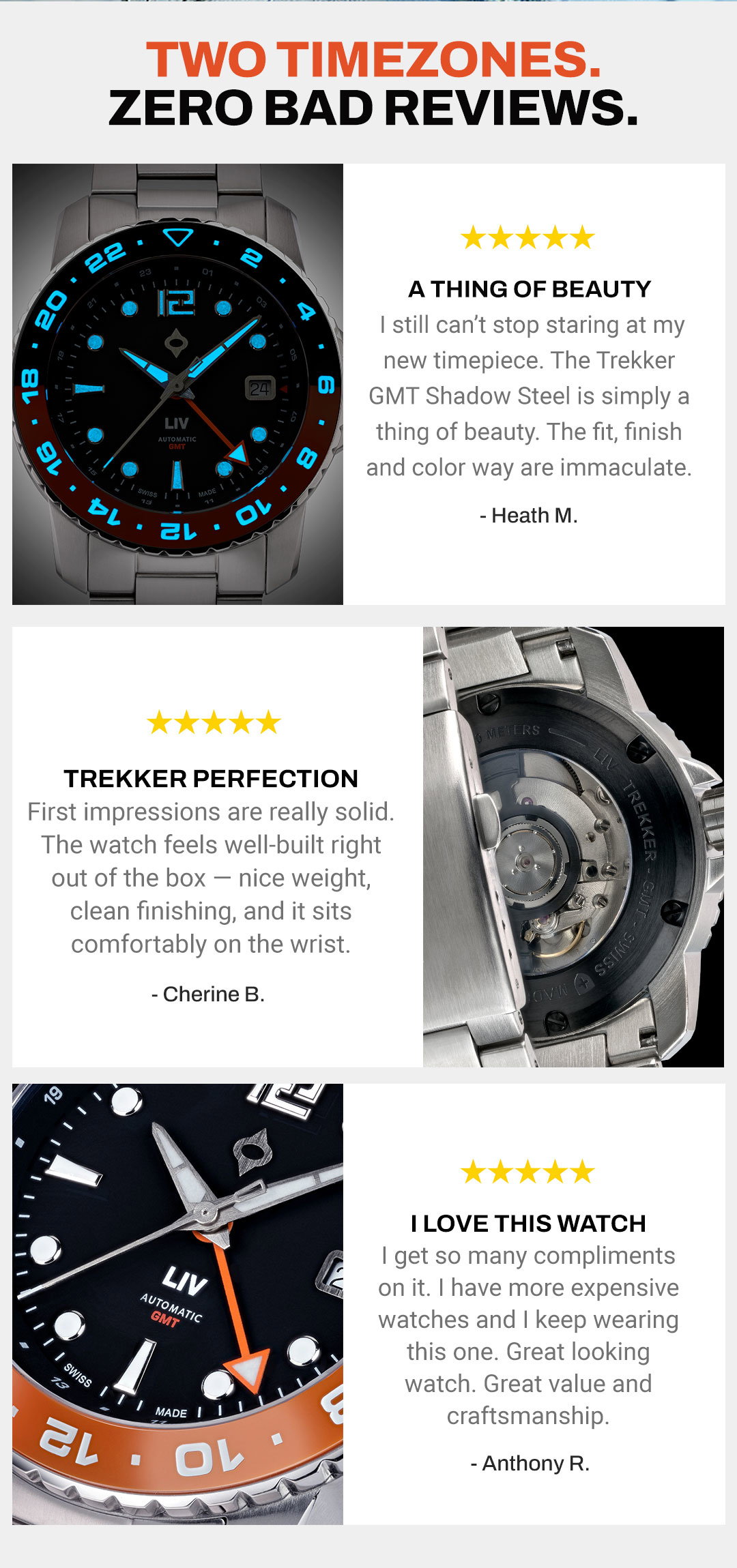 Two timezones. Zero bad reviews.