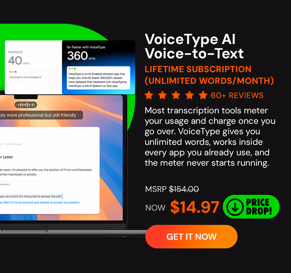 VoiceType AI Voice-to-Text: Lifetime Subscription