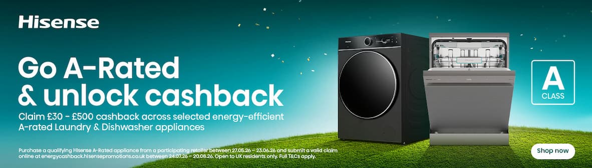 Claim between £30 and £500 cashback on A-Rated Hisense Laundry and Dishwashers at Crampton and Moore