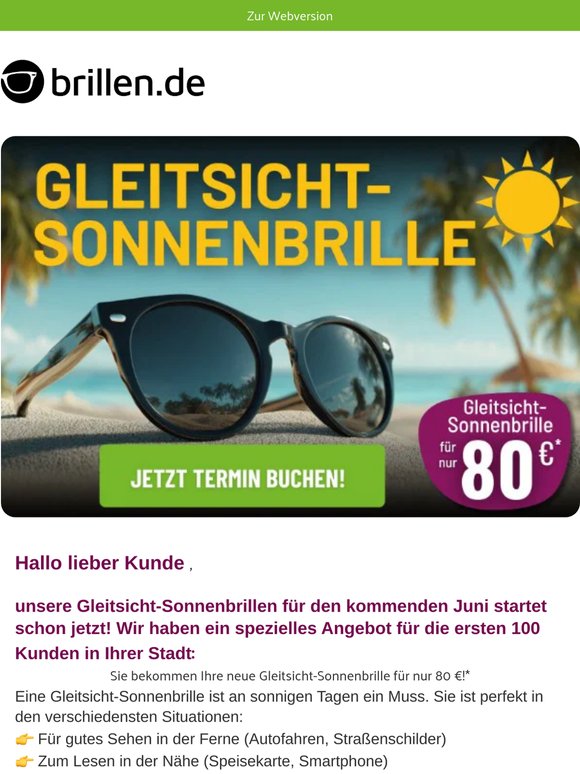 🕶️ Neue Gleitsicht-Sonnenbrillen für nur 80 €: Jetzt für 100 Kunden in Ihrer Stadt