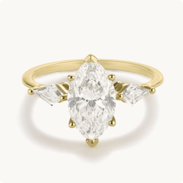 Marquise-Cut Lab Grown 2 3/8ctw. Diamond with Kite Shape Side Accents Three-Stone Engagement Ring in 14k Yellow Gold