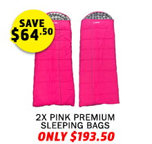 2x Pink Premium Sleeping Bag - Left and Right Zipper