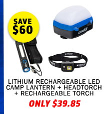 Lithium Rechargeable LED Camp Lantern + Plus Lithium LED Headtorch + Plus Lithium Rechargeable Torch