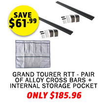 Grand Tourer RTT - Pair of Alloy Cross Bars + Grand Tourer Alloy Rooftop Tent Internal Storage Pocket