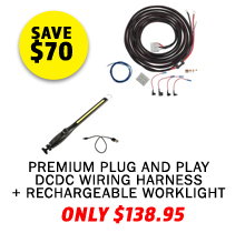 Premium Plug and Play DCDC Wiring Harness + Rechargeable Lithium LED Worklight