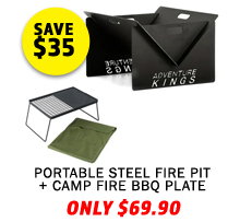 Portable Steel Fire Pit + Camp Fire BBQ Plate