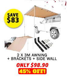 Awning 2x3m + Awning Mounting Brackets (Pair) + Side Wall