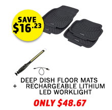 Deep Dish Floor Mats (4 Pack) + Rechargeable Lithium LED Worklight