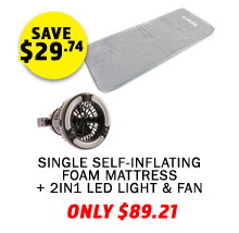 Self-Inflating Foam Mattress - Single + 2in1 LED Light & Fan
