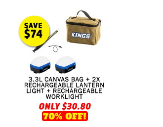 3.3L Canvas Bag + 2x Rechargeable Lantern Light + Rechargeable Worklight