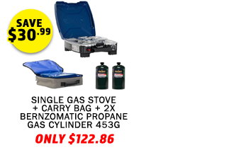 Gas Stove Single Burner + Gas Stove Single Burner - Carry Bag + 2x Bernzomatic Propane Gas Cylinder 453G