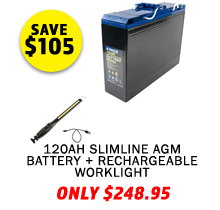 12V 120Ah Slimline AGM Battery + Rechargeable Lithium LED Worklight