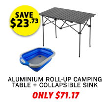 Aluminium Roll-Up Camping Table + Collapsible Sink
